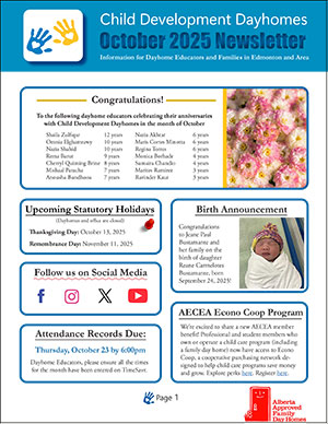 Child Development Dayhomes October 2025 newsletter