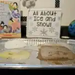 Ice mixed with salt, sugar, and sand melting on a tin tray