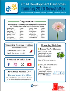 Child Development Dayhomes Edmonton January 2026 Newsletter