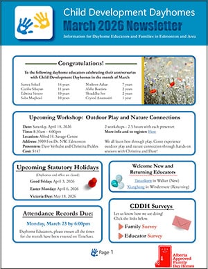 Child Development Dayhomes Edmonton Newsletter - March 2026