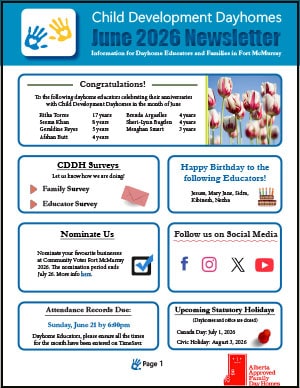 child development dayhomes fort mcmurray newsletter June 2026