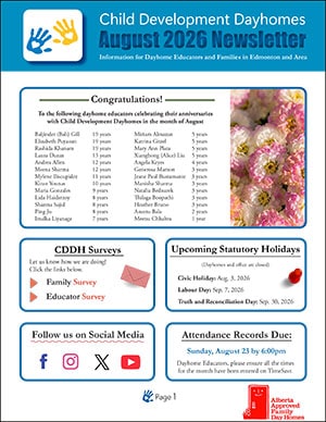Edmonton Newsletter for Child Development Dayhomes Edmonton - August 2026